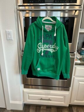 Superdry Green Japan Graphic Pullover Hoodie size L has slight  wear GUC